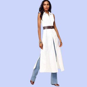 WHBM White Eyelet Midi Shirtdress Size 8 NWT Fit Flare Sleeveless Button Up